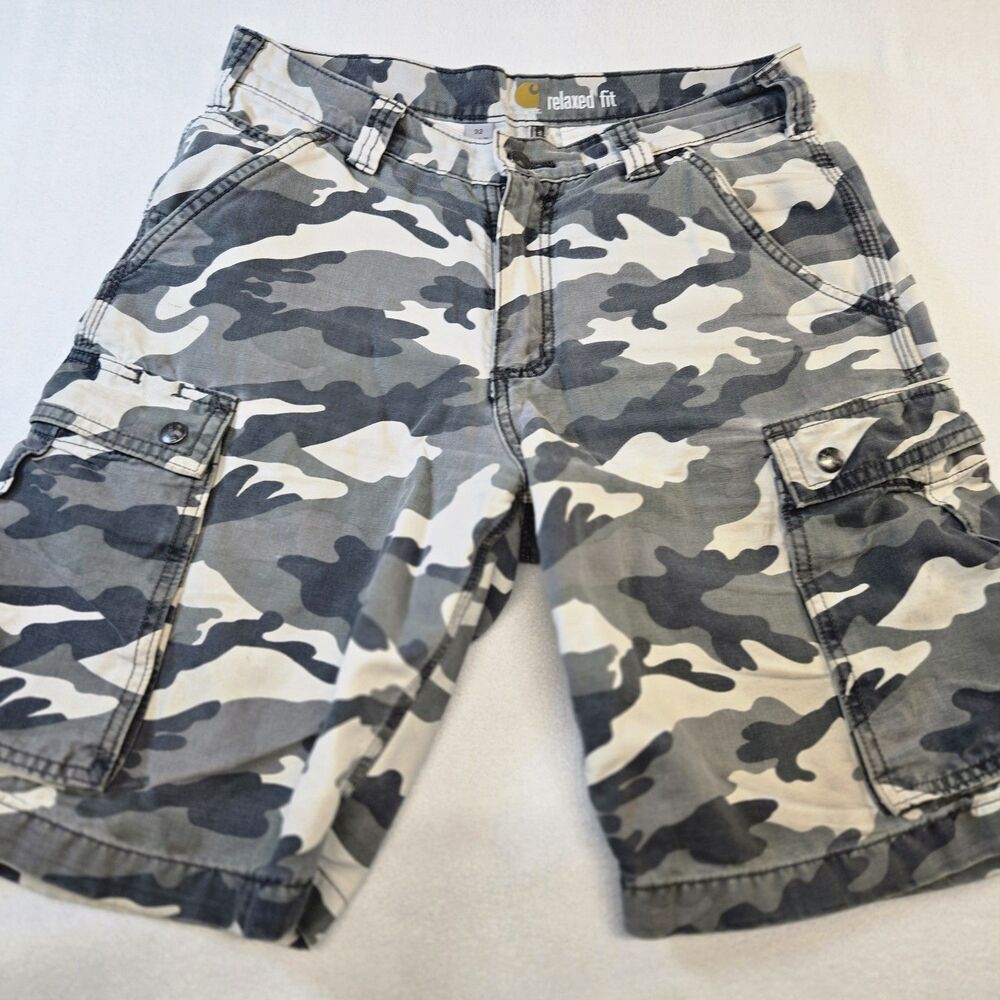 Carhartt Cargo Shorts Mens W32 Grey Urban Camo Relaxed Fit Combat Army Military